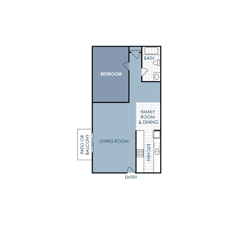 Floor plan for 1 bed, 1 bath, 696 sqft